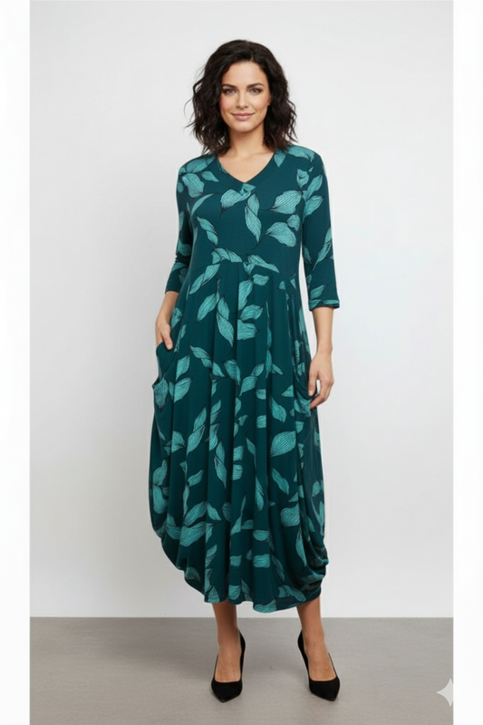 Carly Dress Teal Leaf - 50% Off
