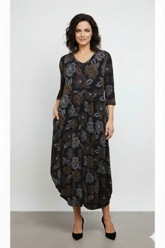 Carly Dress Black/Brown Flowers - 50% Off