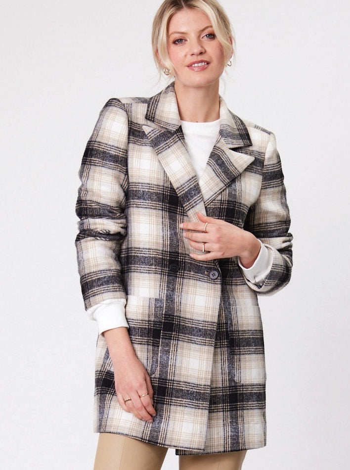 Lemon Tree - Jenny Coat LTD146 - Neutral Tartan - Due April