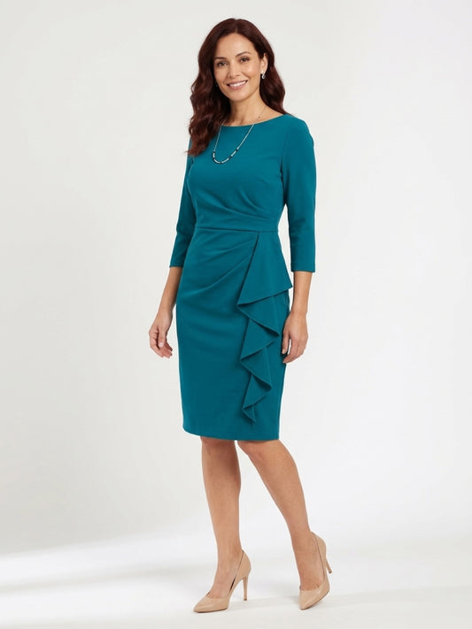 3/4 Sleeve Knit Dress Ocean Blue - Now $200
