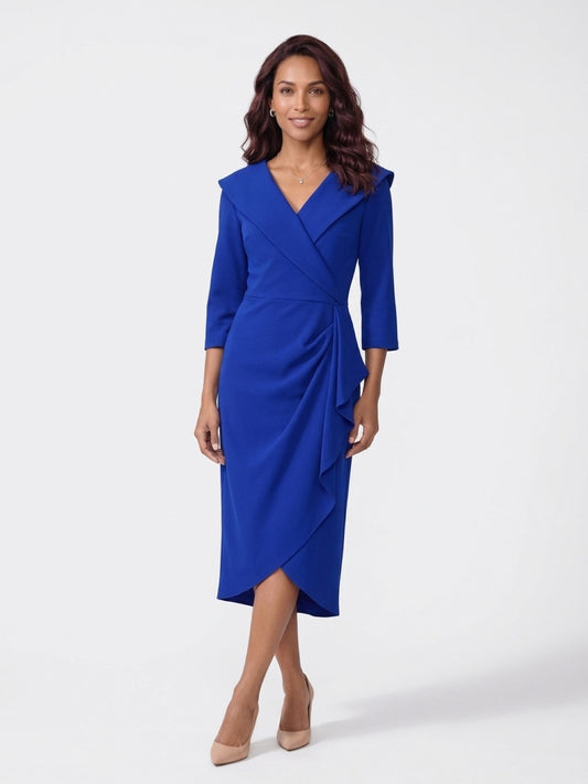 Crepe Ruffled Dress Royal Sapphire - Now $200