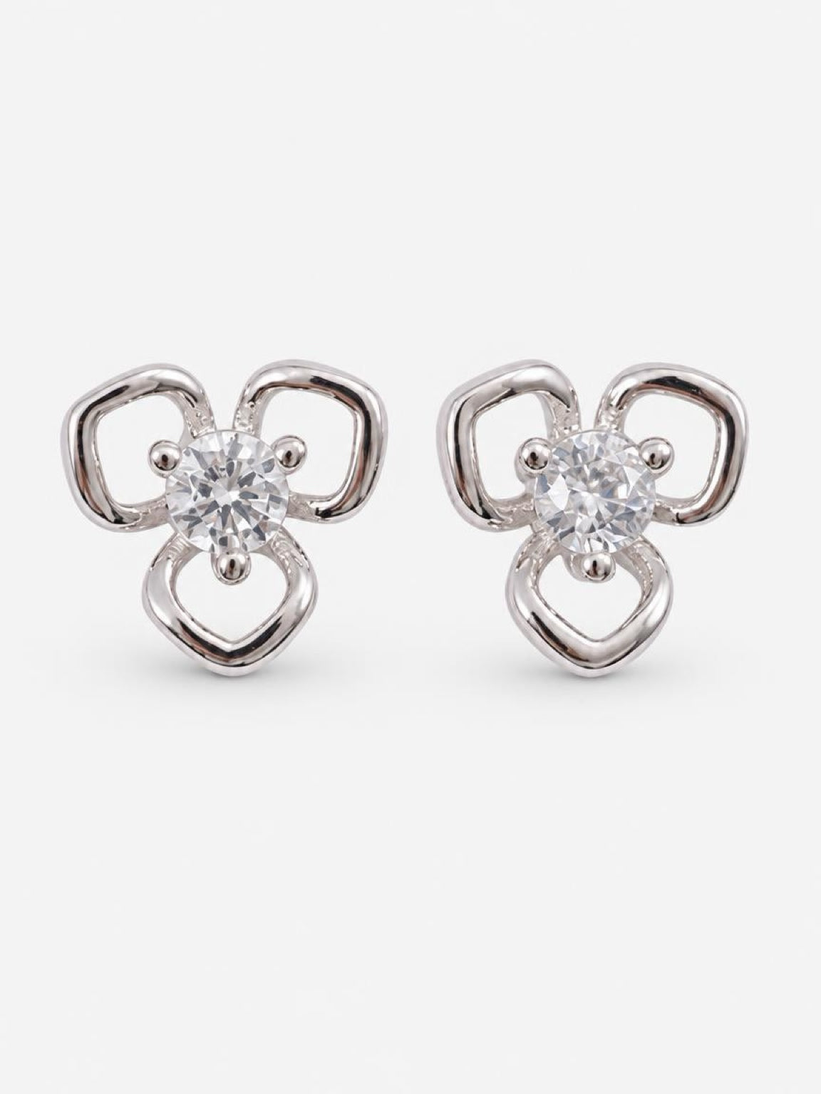 Flower Zircon Sterling Silver Studs - SS0349