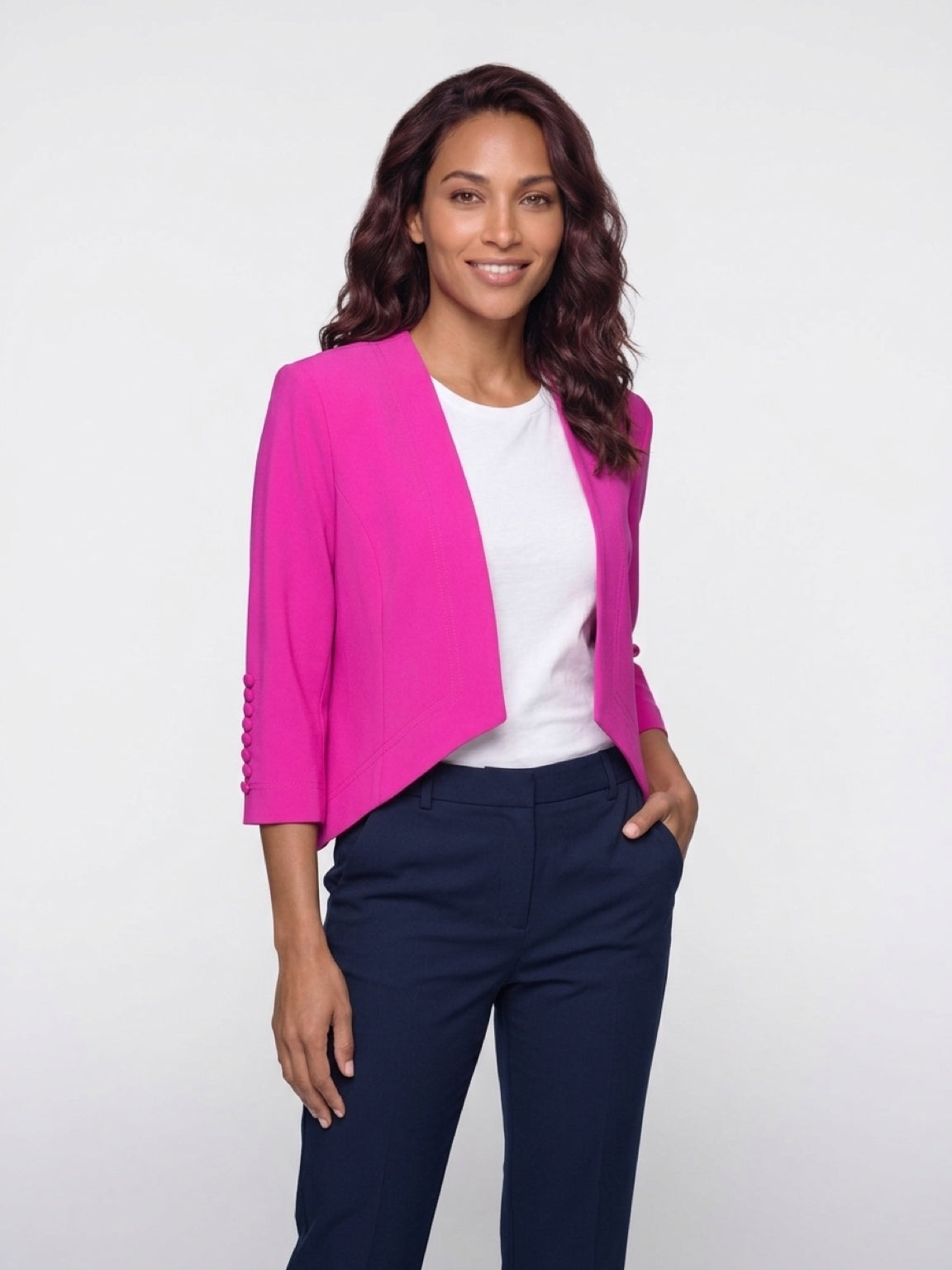 Silky Knit Tuxedo Jacket - Ultra Pink