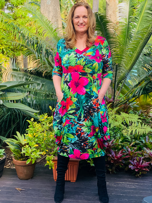 Bittermoon - Carly Dress - Hibiscus Pattern 1 x size 20 left - 50% Off