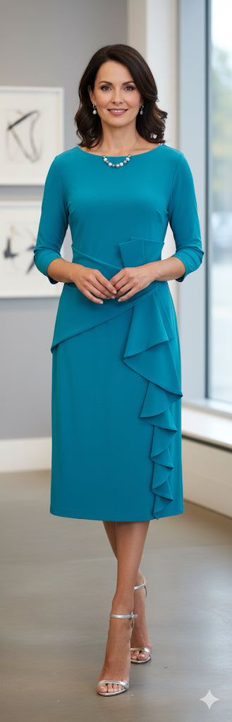 3/4 Sleeve Knit Dress Ocean Blue