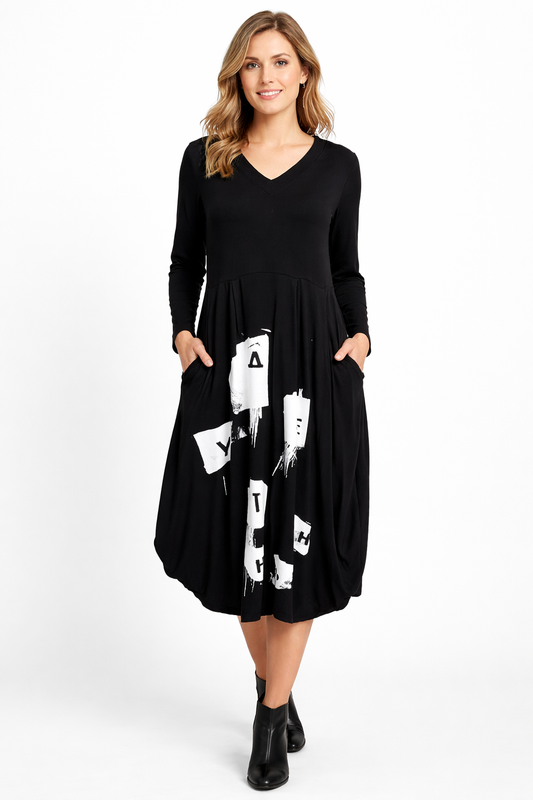 Carly Dress Black/White Screenprint