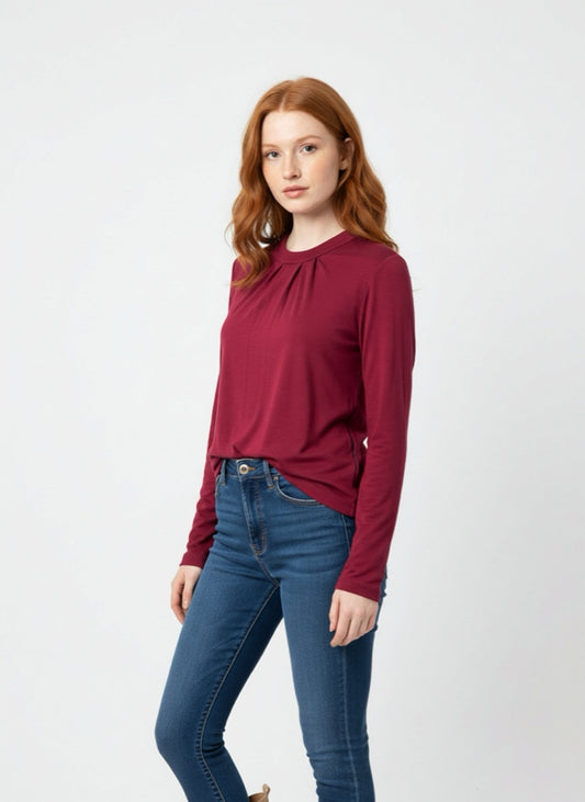 Lilia Merino Top - Bordeaux