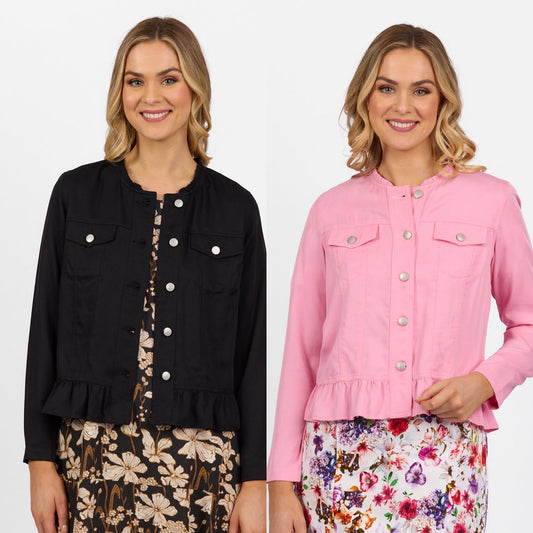 Vassalli - Tencil Jacket with Frill Hem - 2047N -  limited nos 2 flamingo and 1 black left - 40% Off