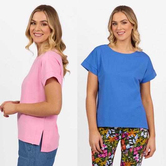 Vassalli - Drop Sleeve Top with Stepped Hem - 4363 - Flamingo or French Blue - 60% Off