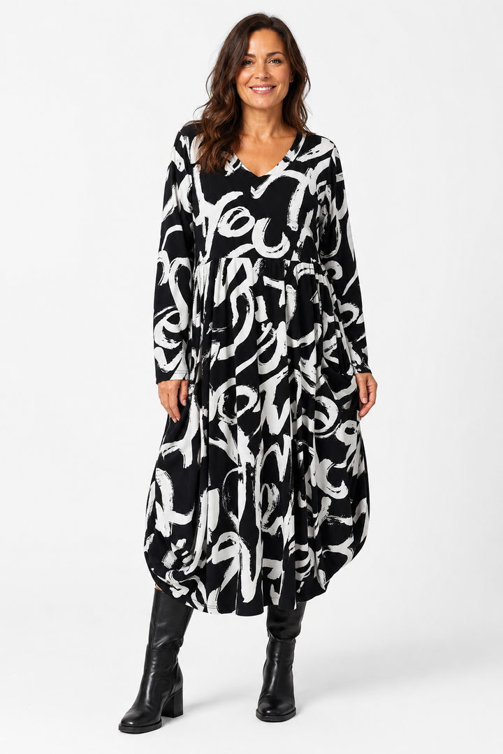 Carly Dress Black/White Pattern