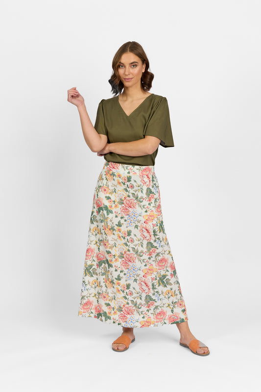 Knewe K4031 Bliss Linen Blend Floral Midi Skirt - Belle - 30% Off - 1 x size 10 left