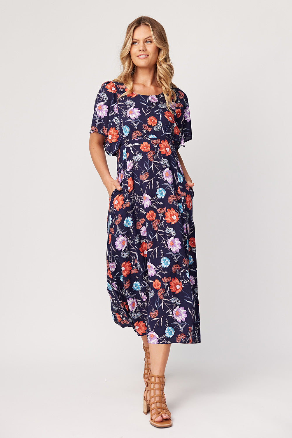 Lemon Tree - Mavis Dress - LT740 - Navy Floral - 50% Off 1x size 20 left