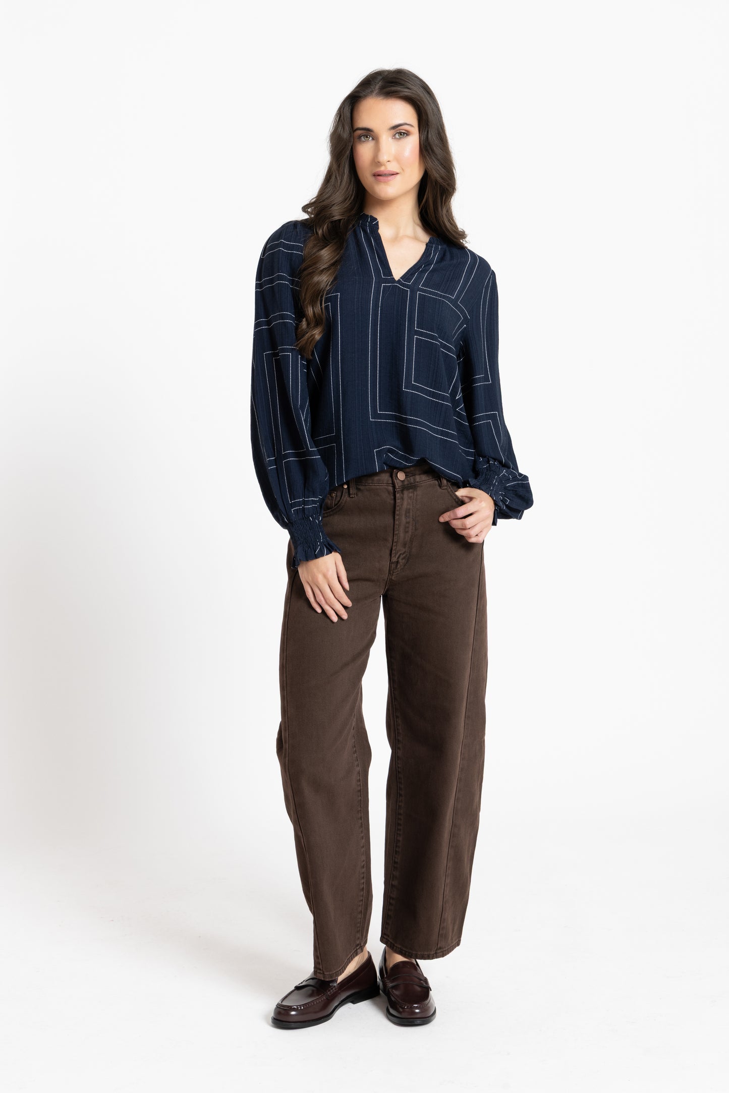 Movement Blouse in Navy Geo