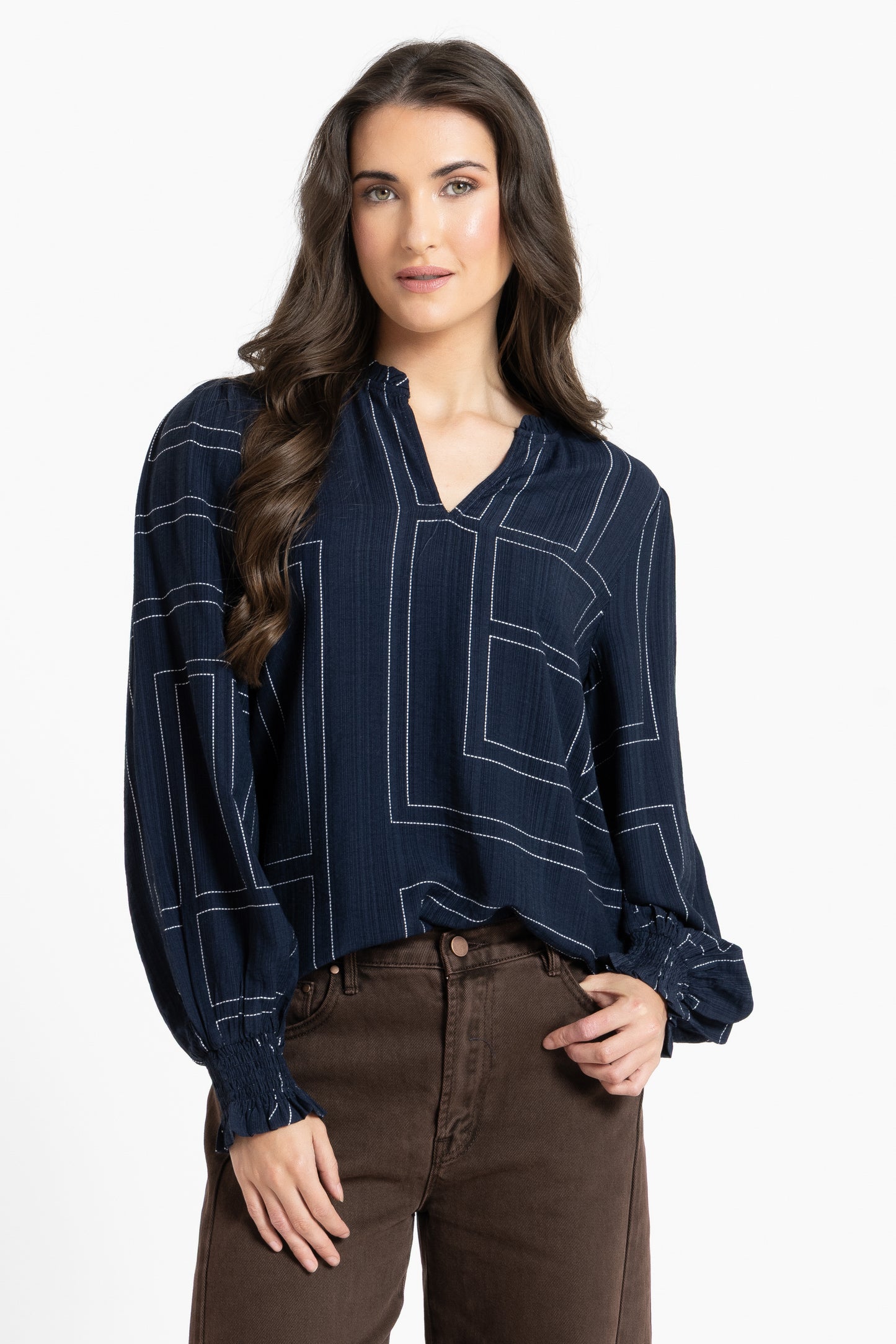 Movement Blouse in Navy Geo