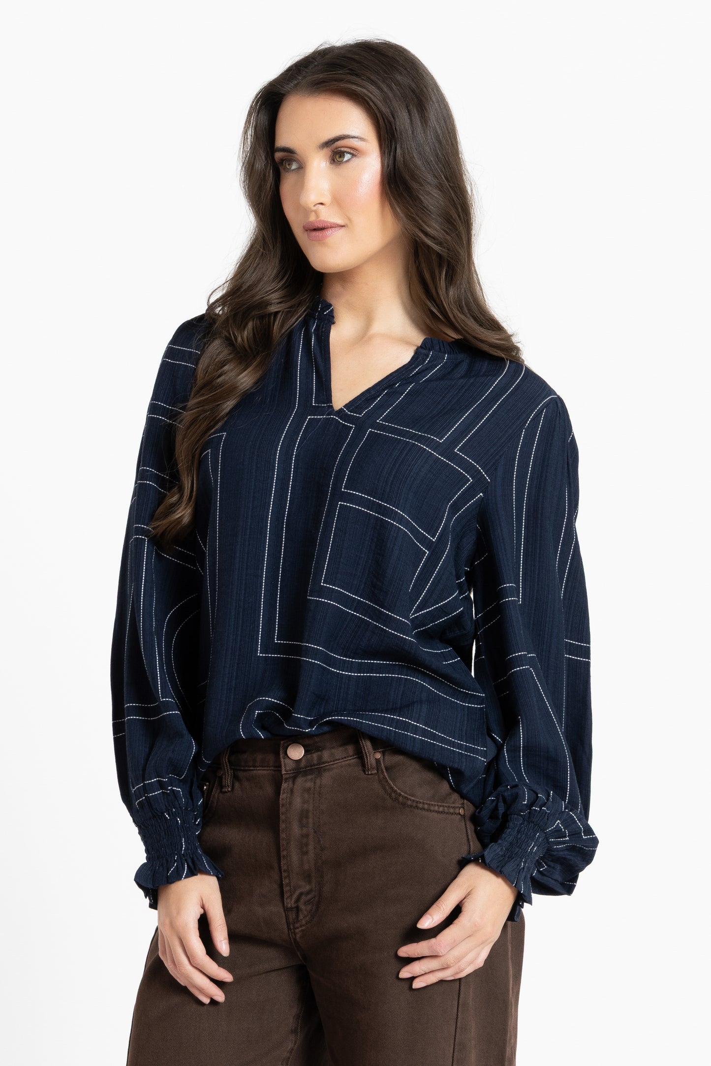 Movement Blouse in Navy Geo