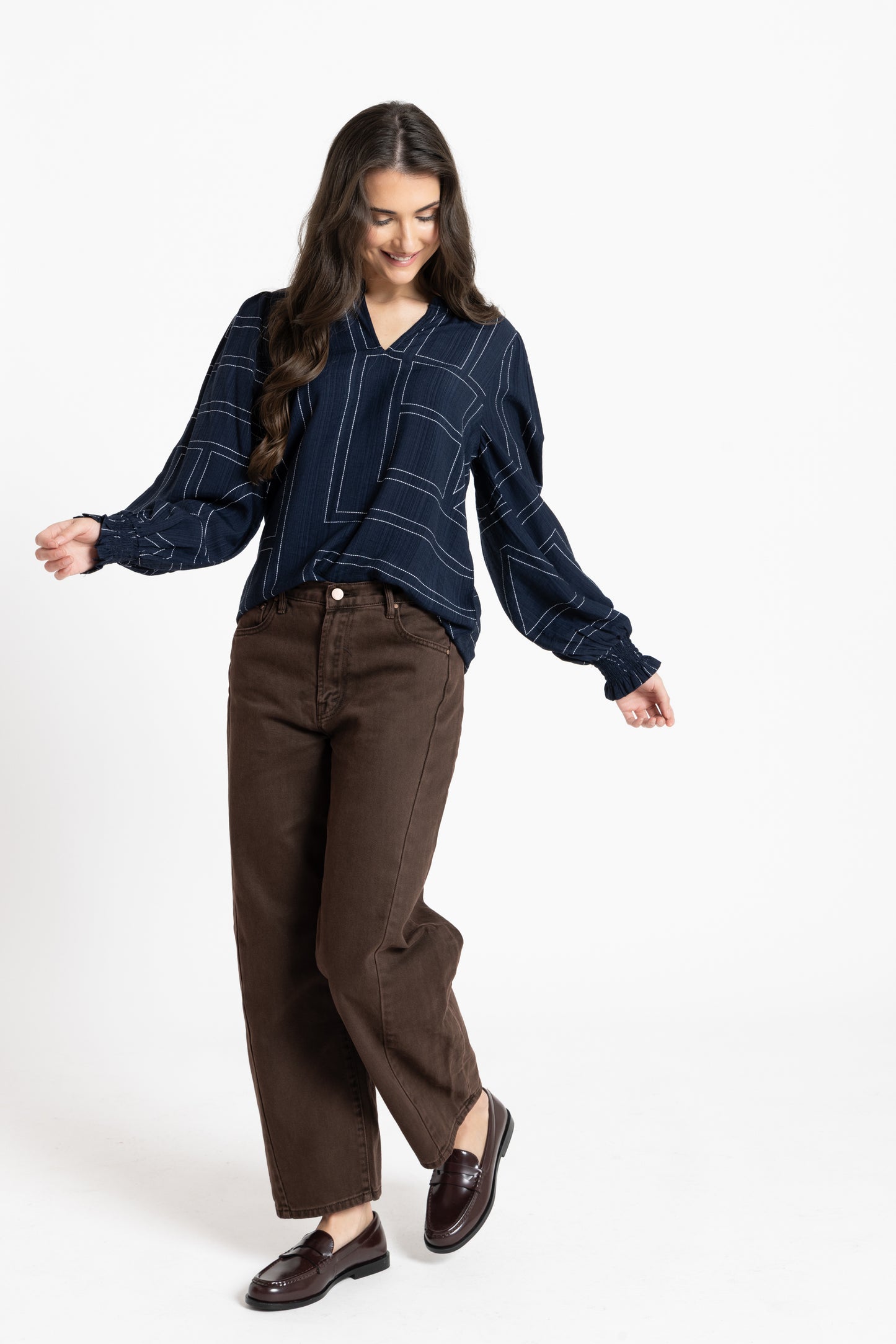Movement Blouse in Navy Geo