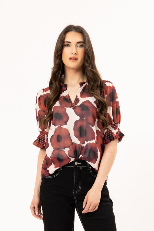 Movement Blouse in Merlot Pop