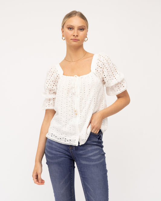 Label of Love - Broderie Anglaise Cotton  Top - LOL10354 - Cream -50% Off