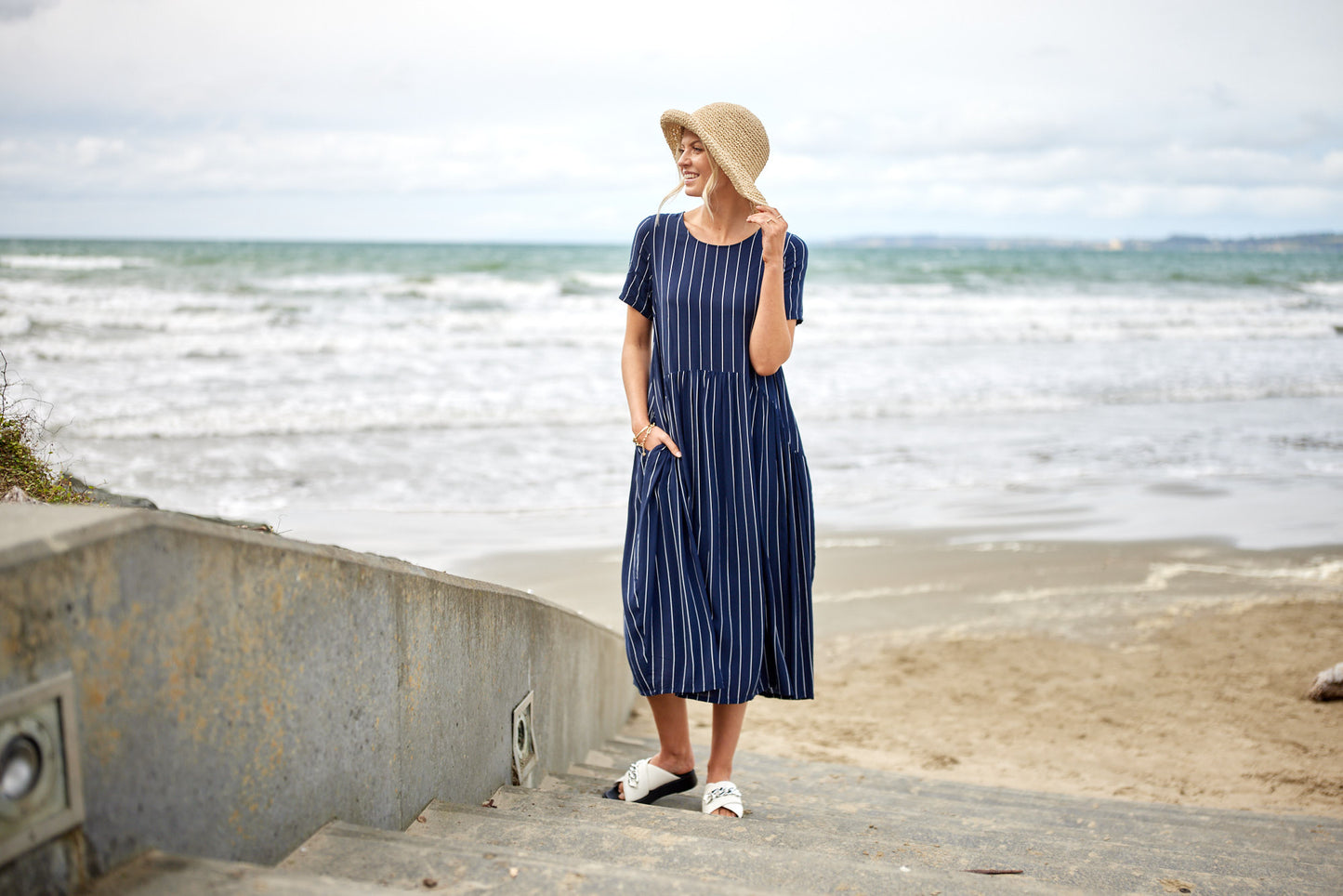 Lemon Tree - Monroe Dress - LT933 - Navy Stripe Back in Stock