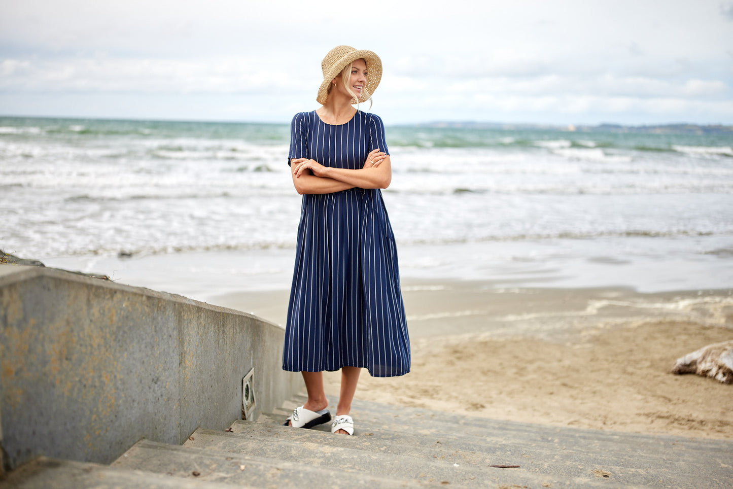 Lemon Tree - Monroe Dress - LT933 - Navy Stripe Back in Stock