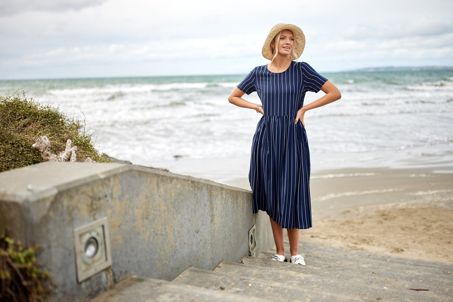 Lemon Tree - Monroe Dress - LT933 - Navy Stripe Back in Stock