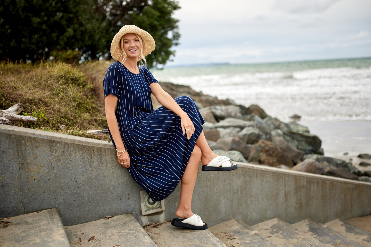 Lemon Tree - Monroe Dress - LT933 - Navy Stripe Back in Stock