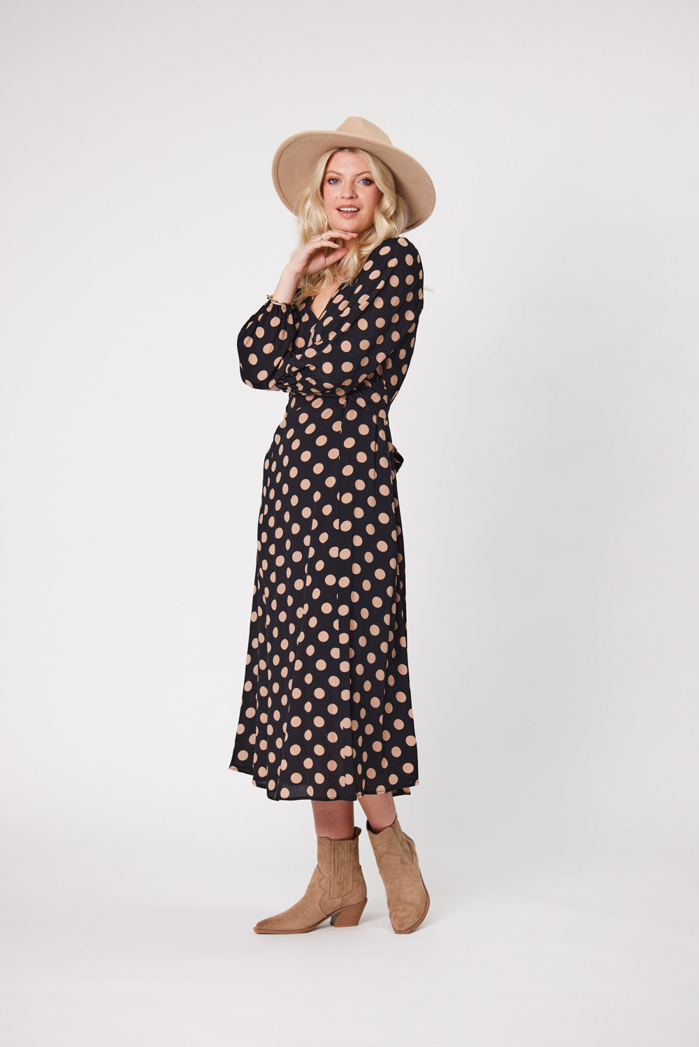 Sabrina Dress LTD136 - Latte Polka dot - Due Feb