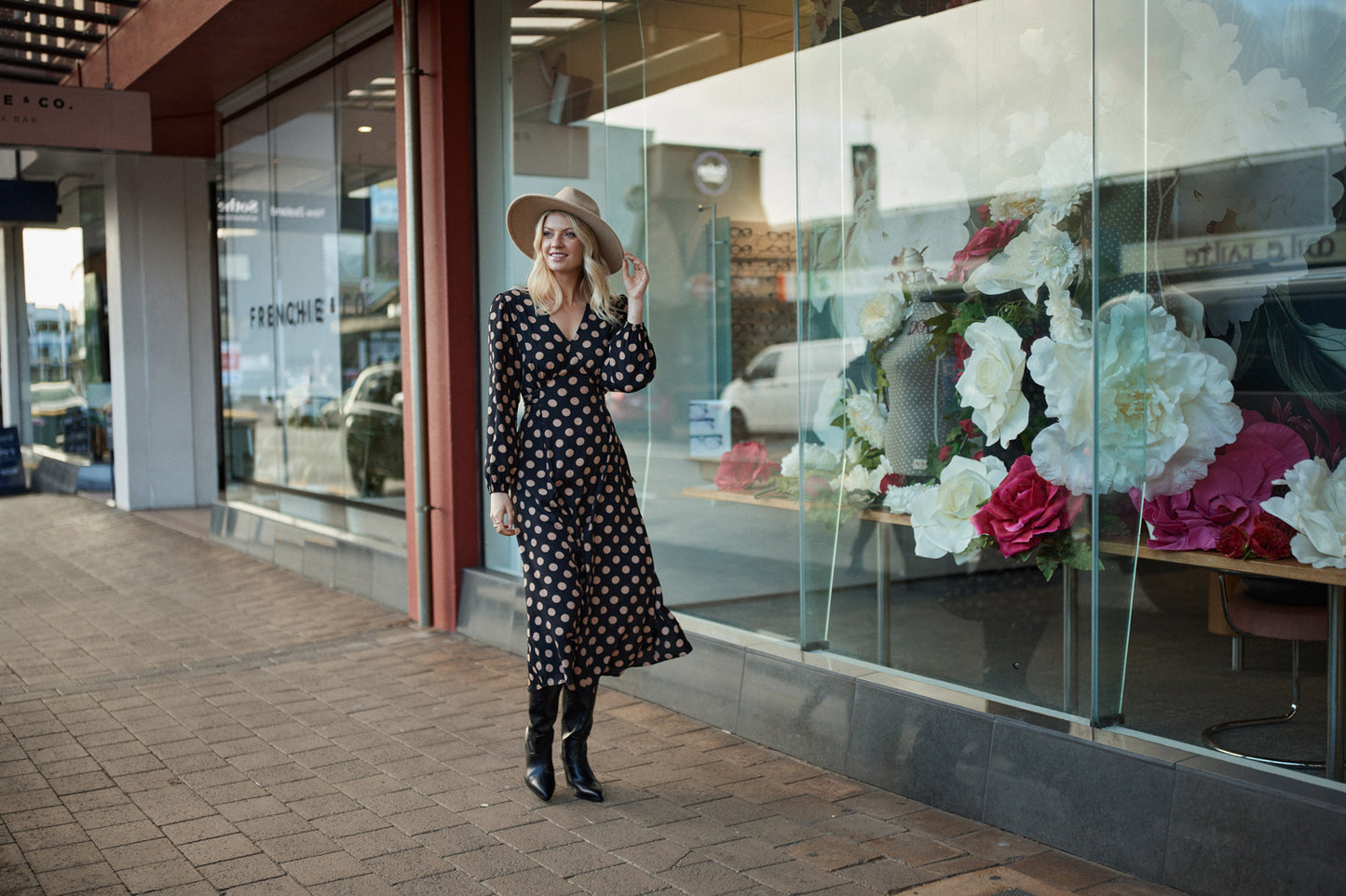 Sabrina Dress LTD136 - Latte Polka dot - Due Feb