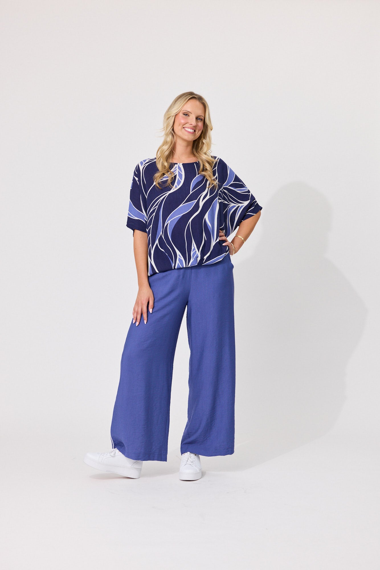 Alessa Print Top - Leafy Blue