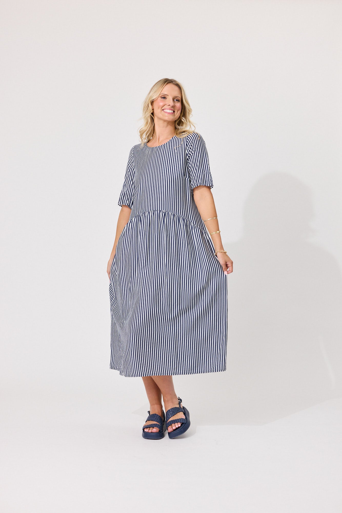 Madonna Dress - Navy Stripes