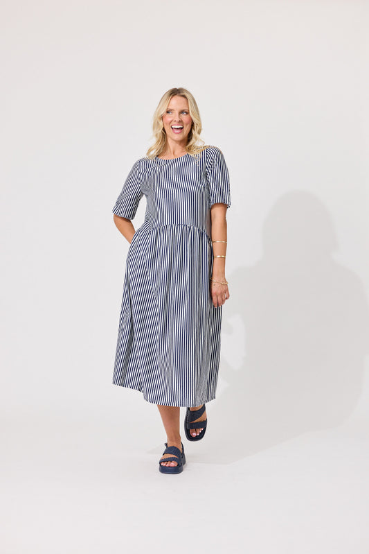 Madonna Dress - Navy Stripes