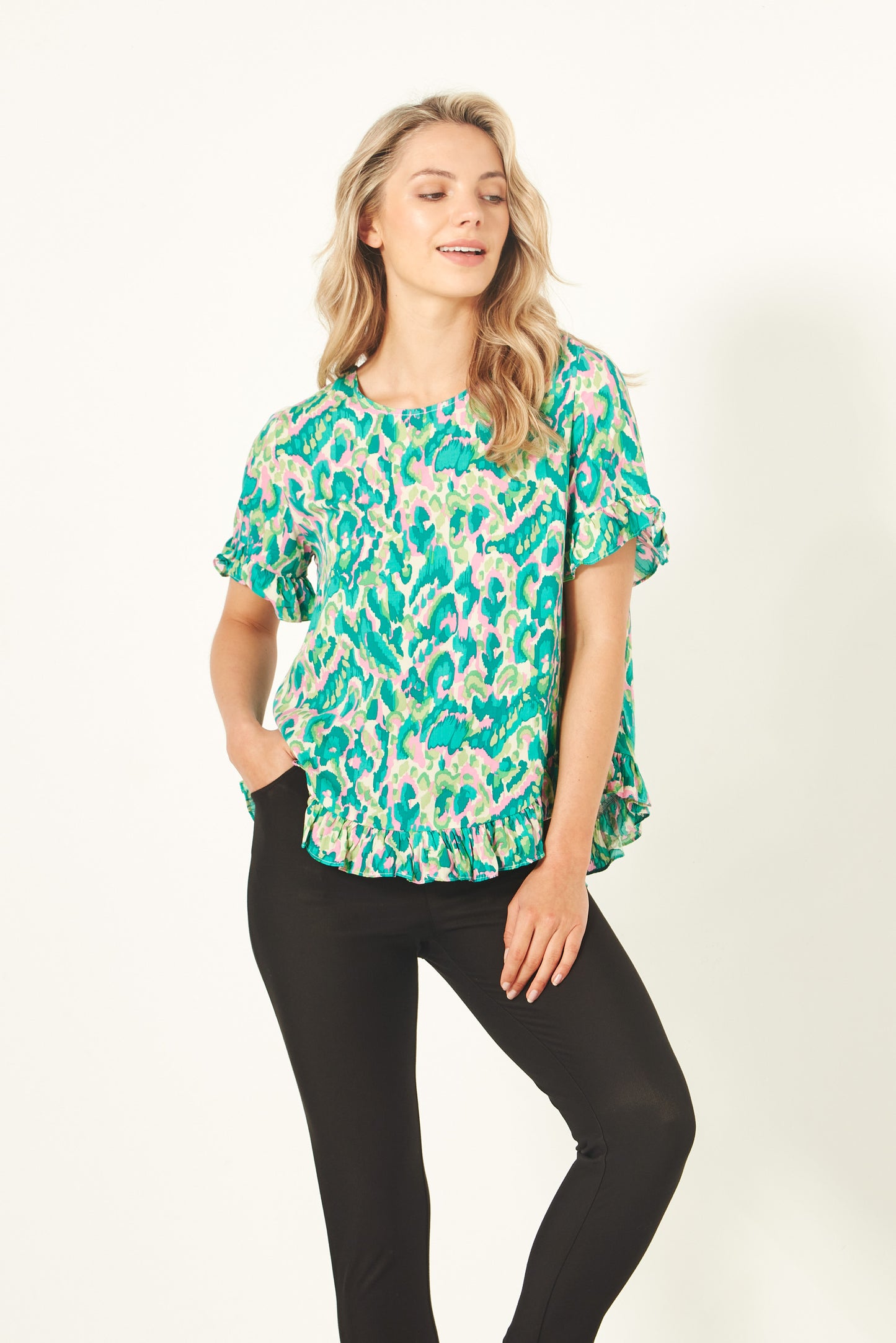 Lemon Tree - Madelaine Top - LT904 - Teal Print - 40% Off