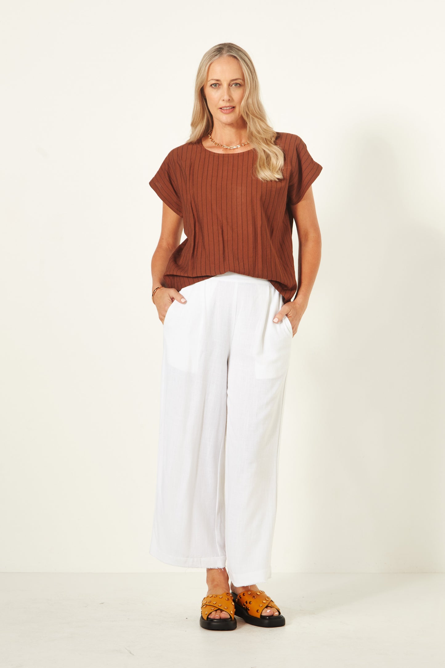 Lemon Tree - Jimena Pant - LT909 - Cream Linen Mix - Frayed Edging - 40% Off