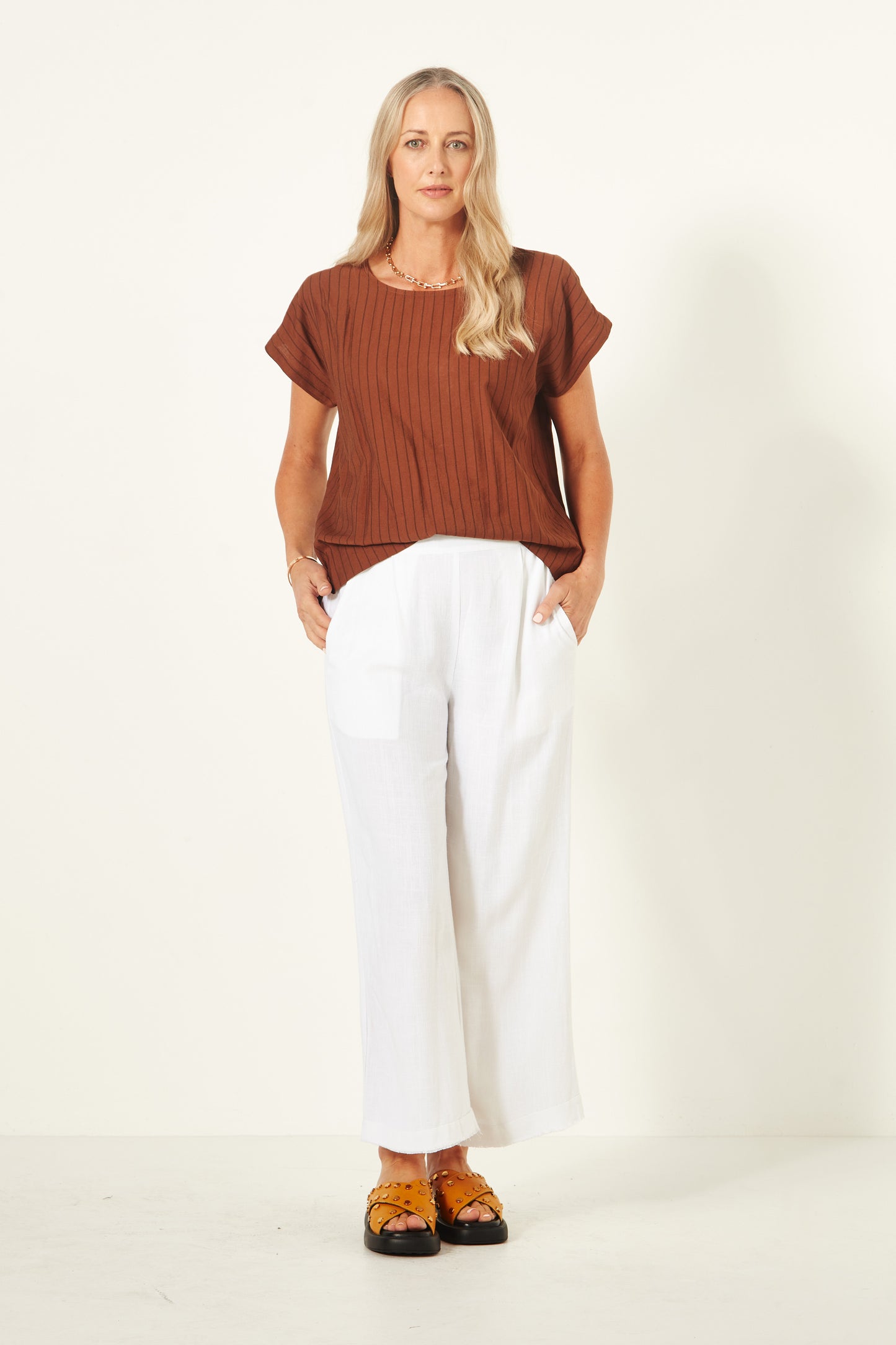 Lemon Tree - Jimena Pant - LT909 - Cream Linen Mix - Frayed Edging - 50% off