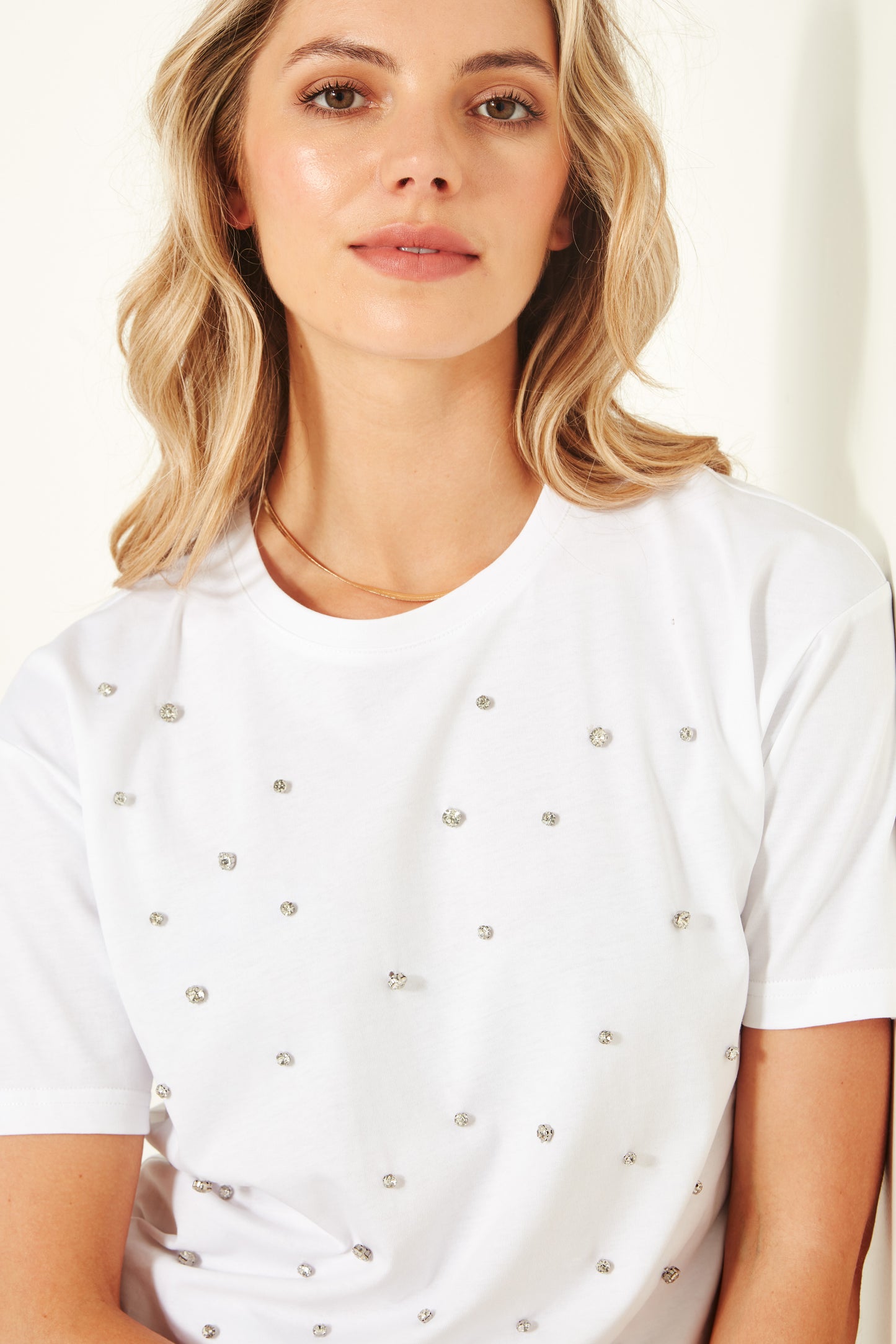 Lemon Tree - LT916 Ayleen Cotton Tee - White with Diamantes - 40% Off