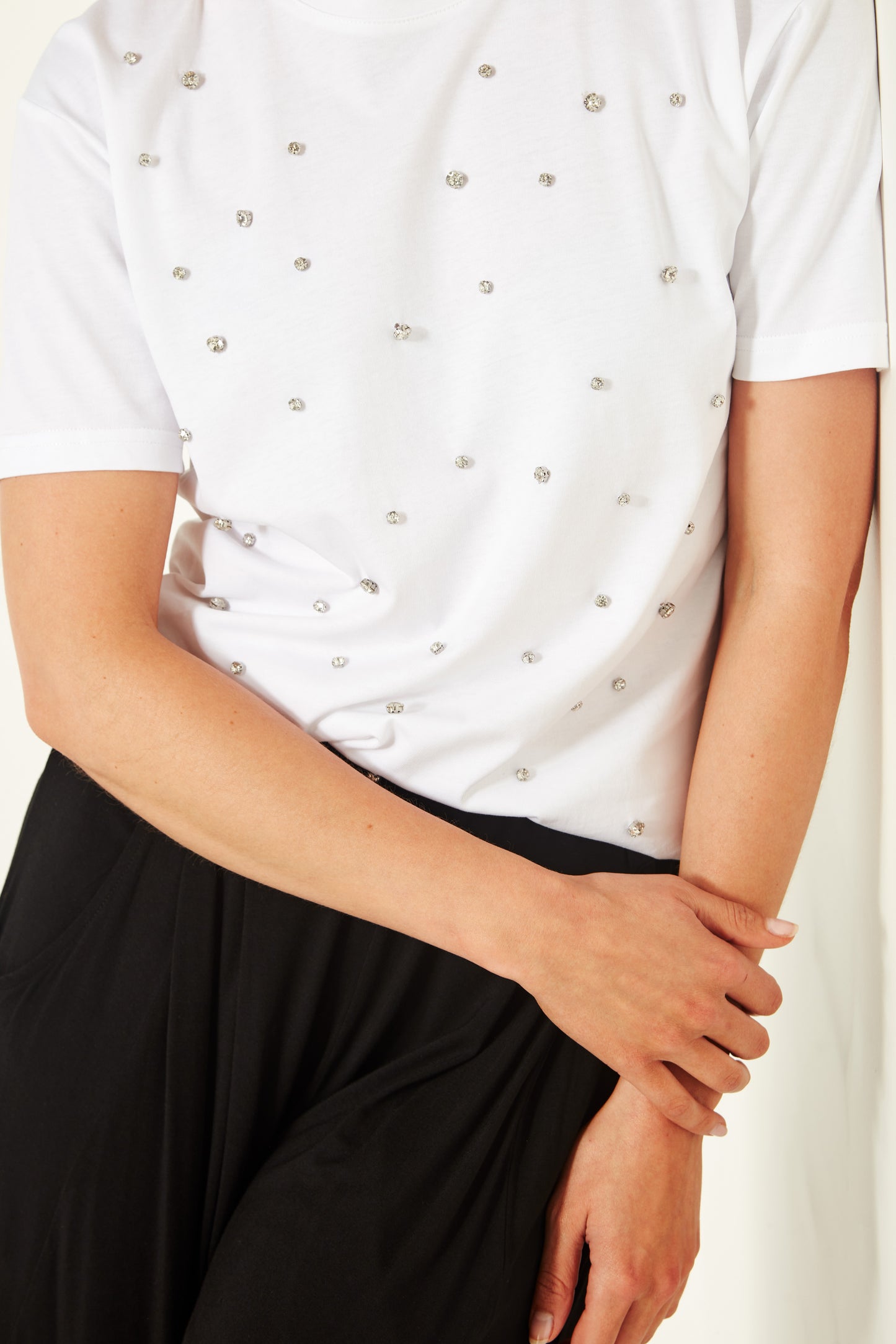 Lemon Tree - LT916 Ayleen Cotton Tee - White with Diamantes - 40% Off