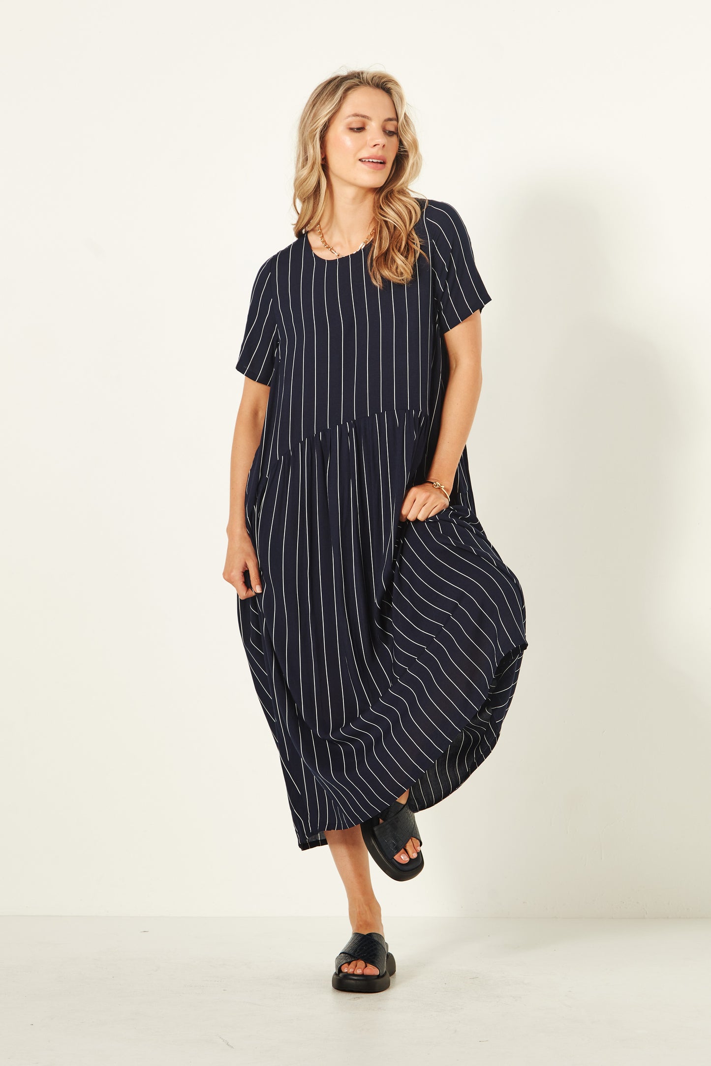 Lemon Tree - Monroe Dress - LT933 - Navy Stripe Back in Stock