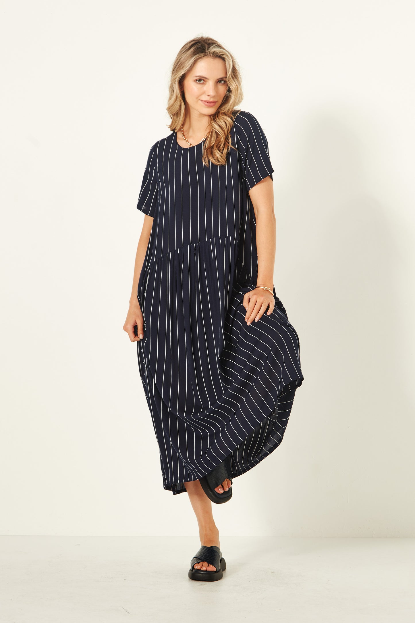 Lemon Tree - Monroe Dress - LT933 - Navy Stripe Back in Stock