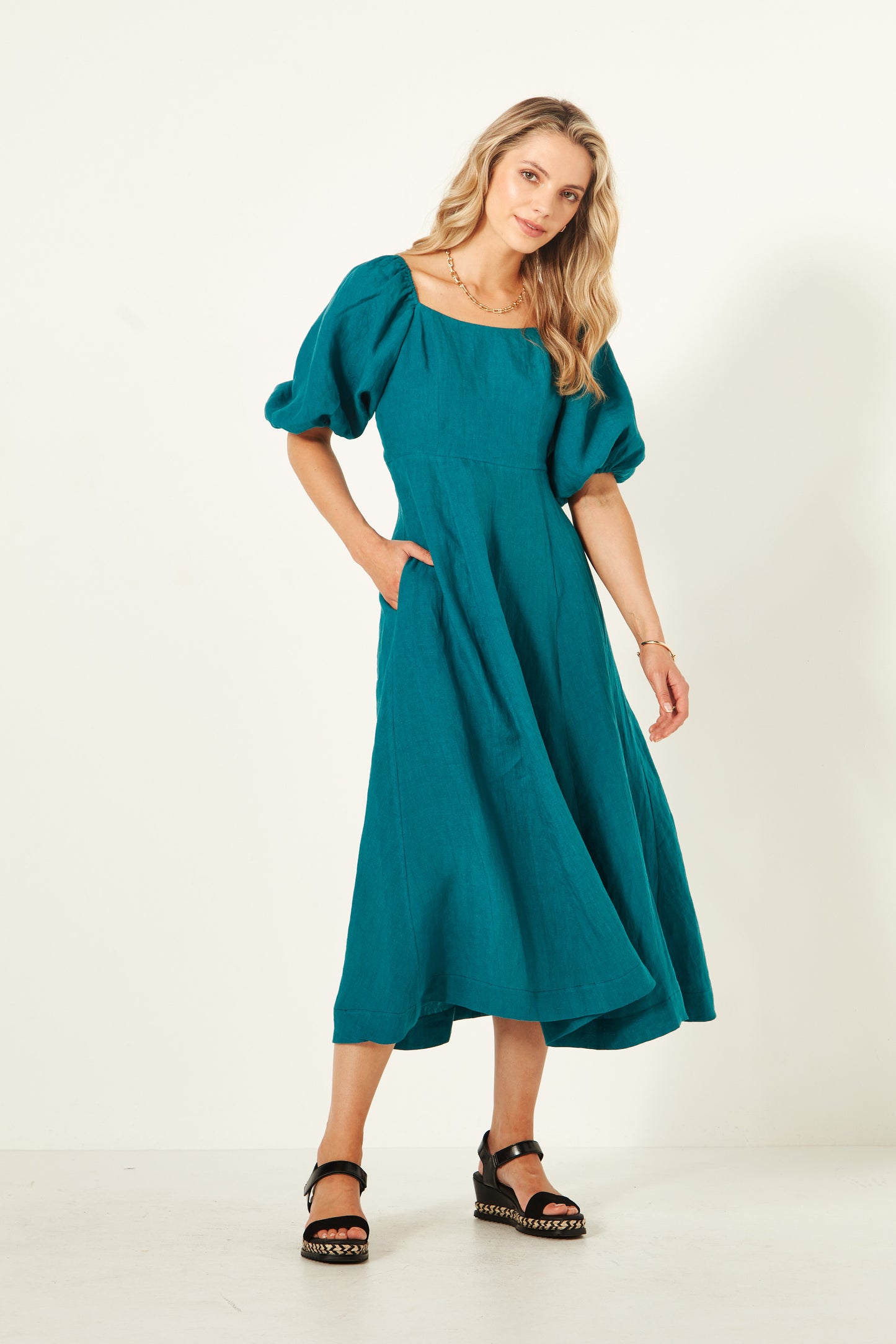 Lemon Tree - Senita Dress - LT943 - Teal - Linen