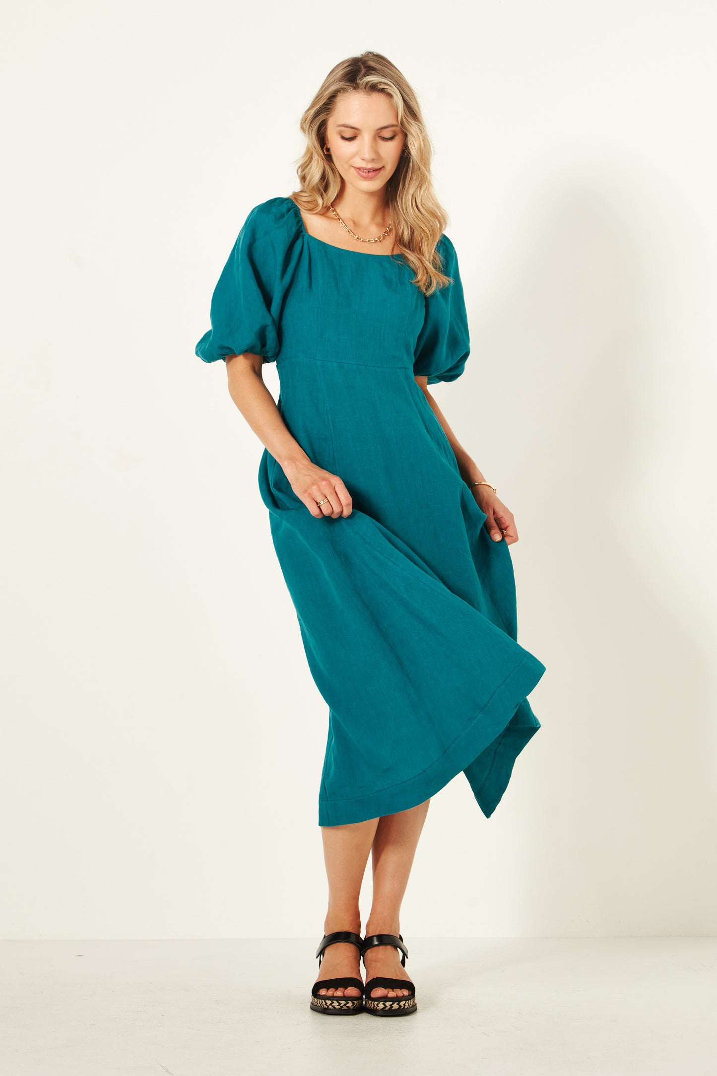 Lemon Tree - Senita Dress - LT943 - Teal - Linen