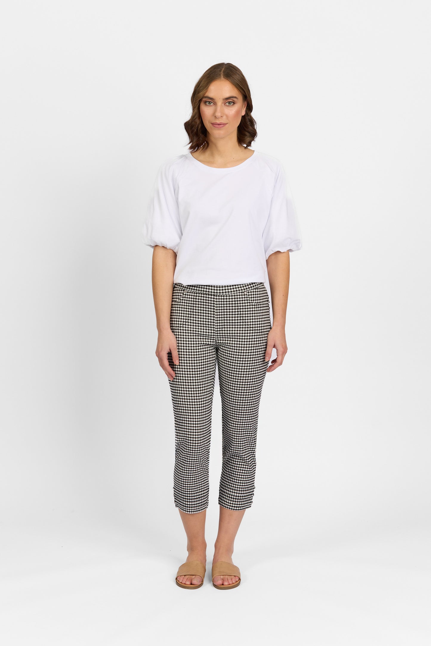 Mercy Crop Pant with Diamantes in Faille - Gingham