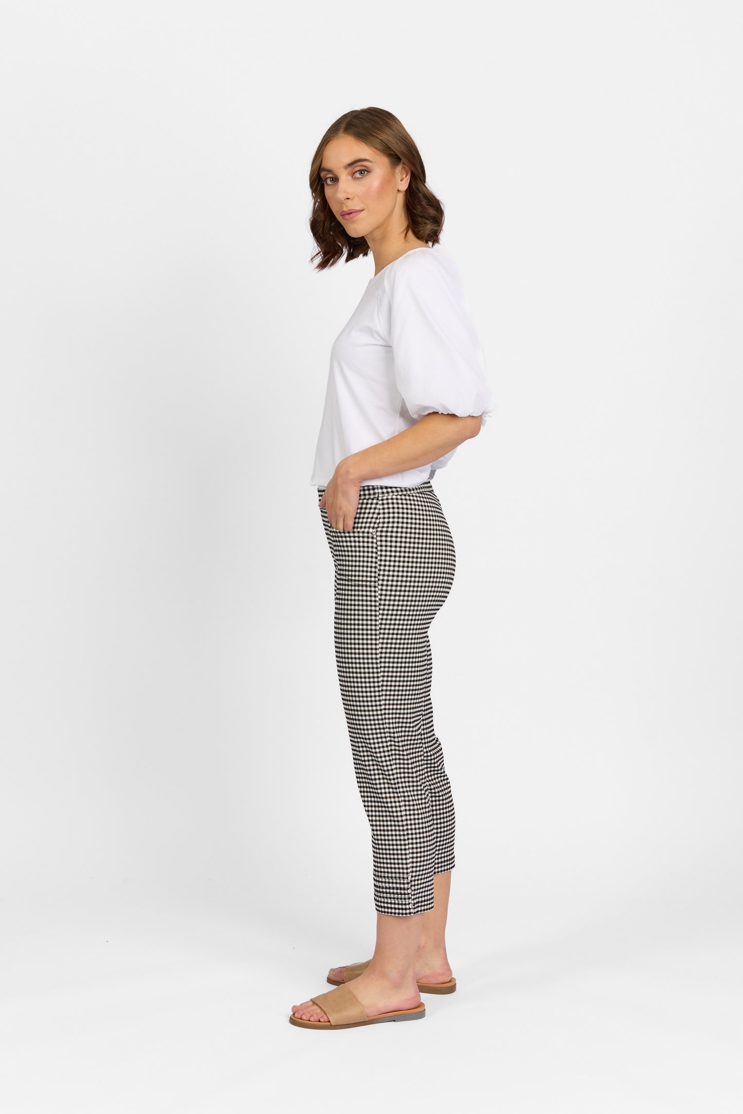 Mercy Crop Pant with Diamantes in Faille - Gingham
