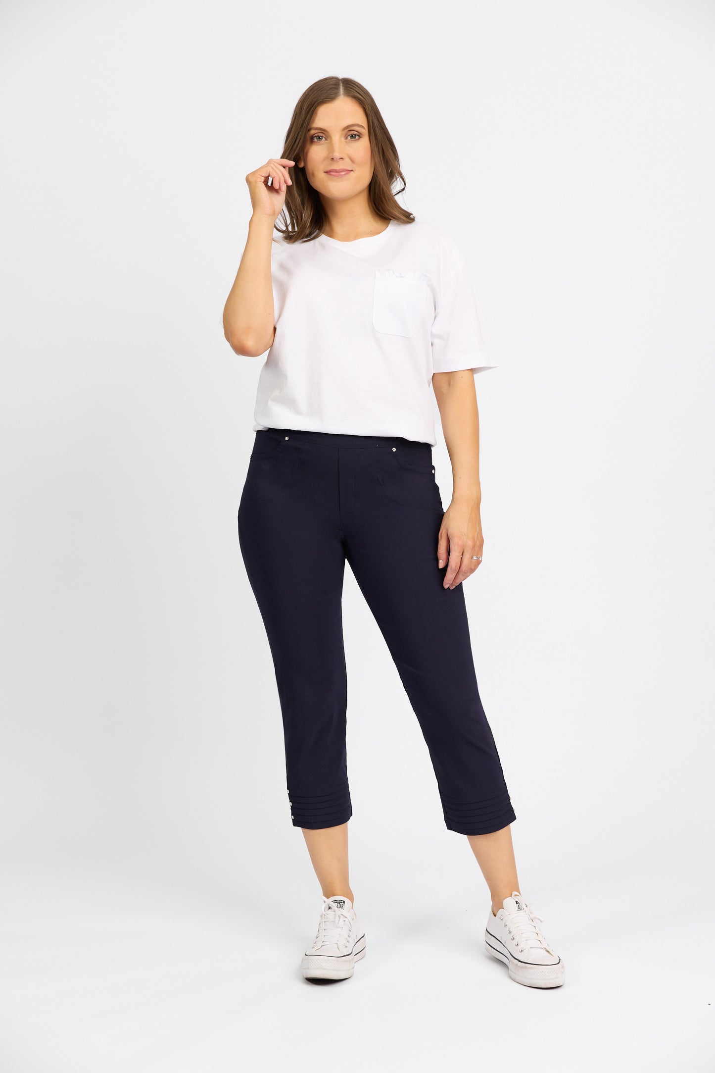 Macjays - Mercy Crop Pant with Diamantes in Faille - Navy - M6245