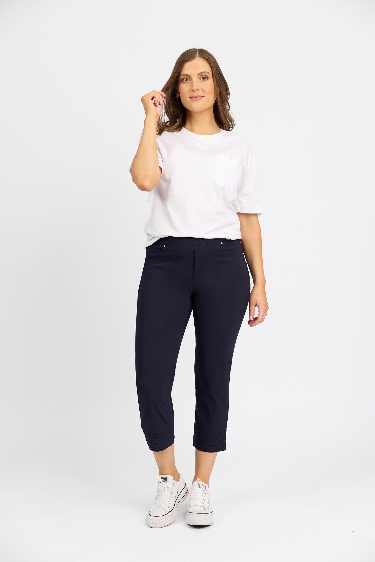 Macjays - Mercy Crop Pant with Diamantes in Faille - Navy - M6245