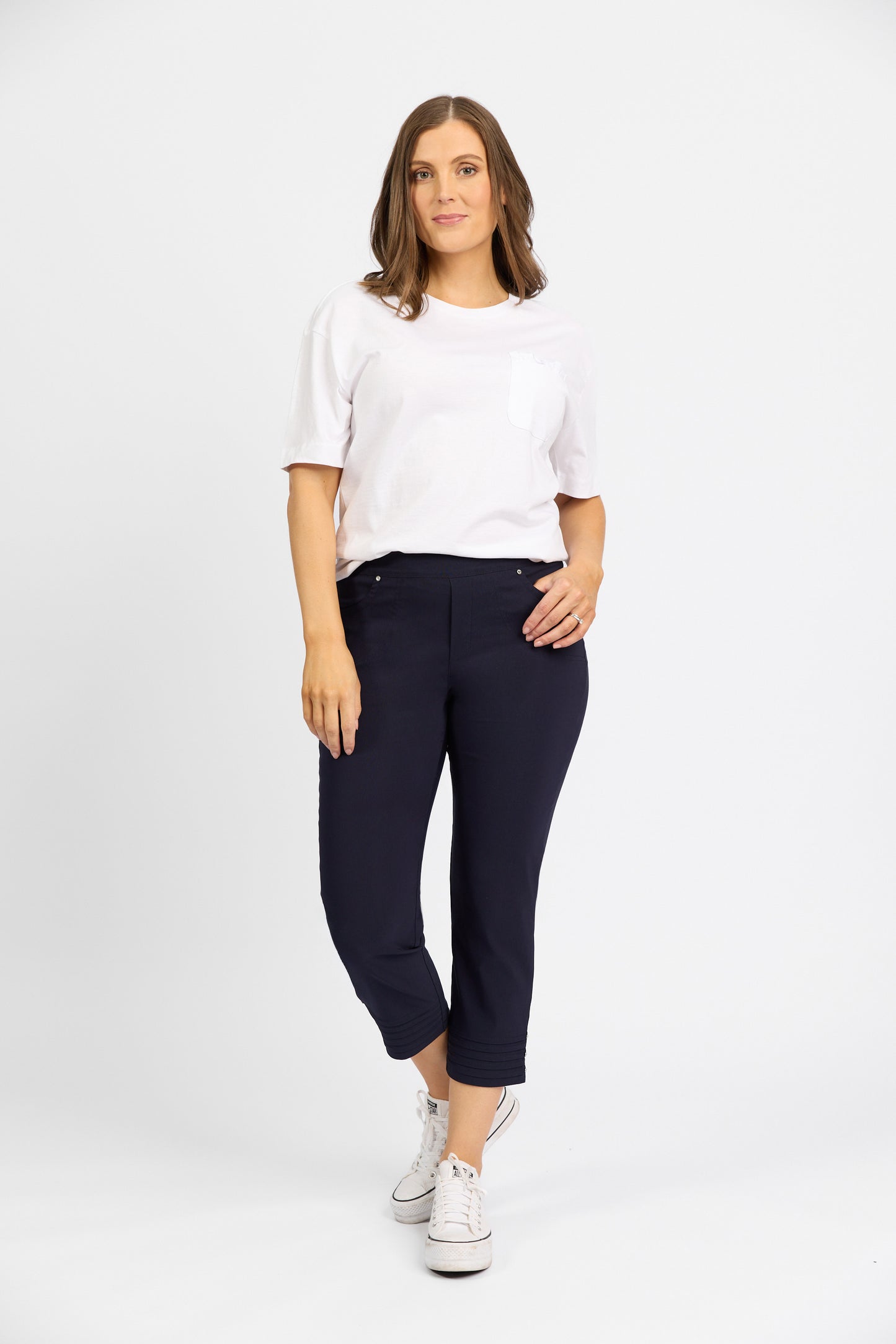 Macjays - Mercy Crop Pant with Diamantes in Faille - Navy - M6245