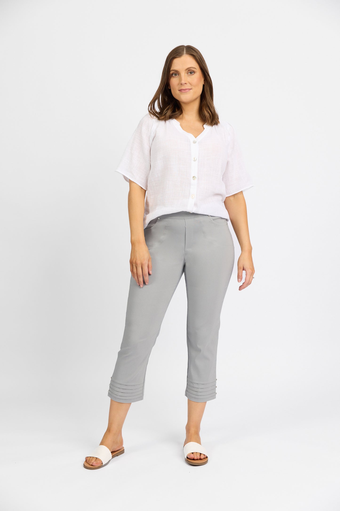 Macjays - Mercy Crop Pant with Diamantes in Faille - Silver - M6245