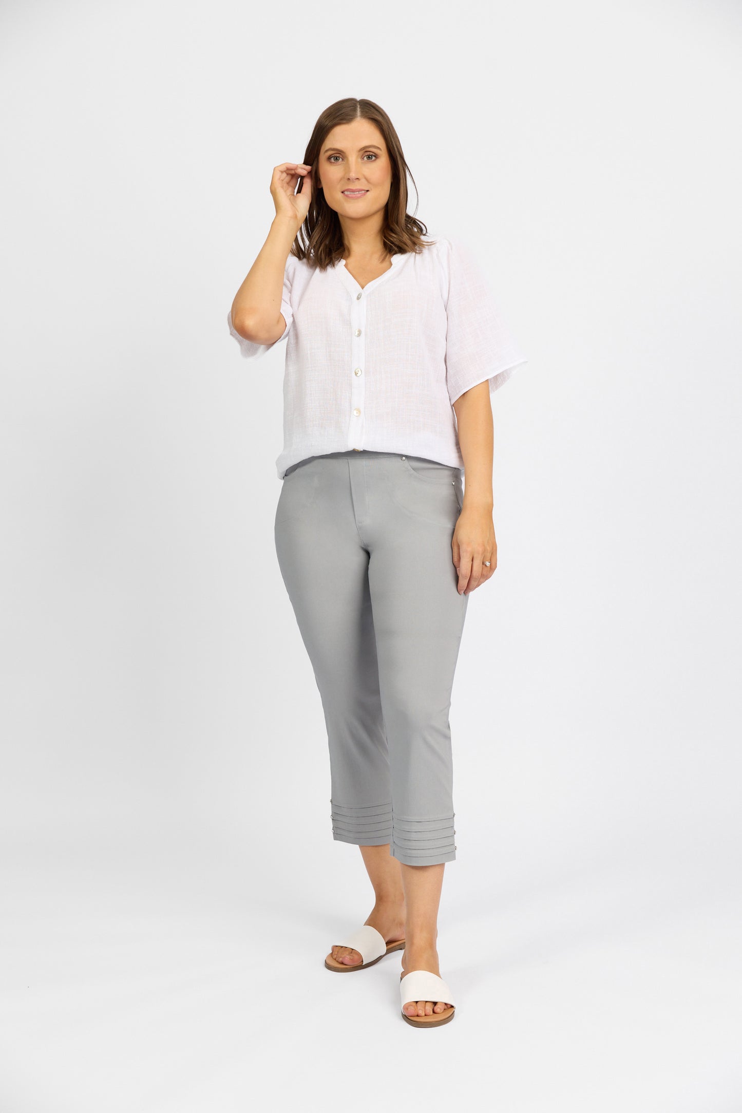 Macjays - Mercy Crop Pant with Diamantes in Faille - Silver - M6245