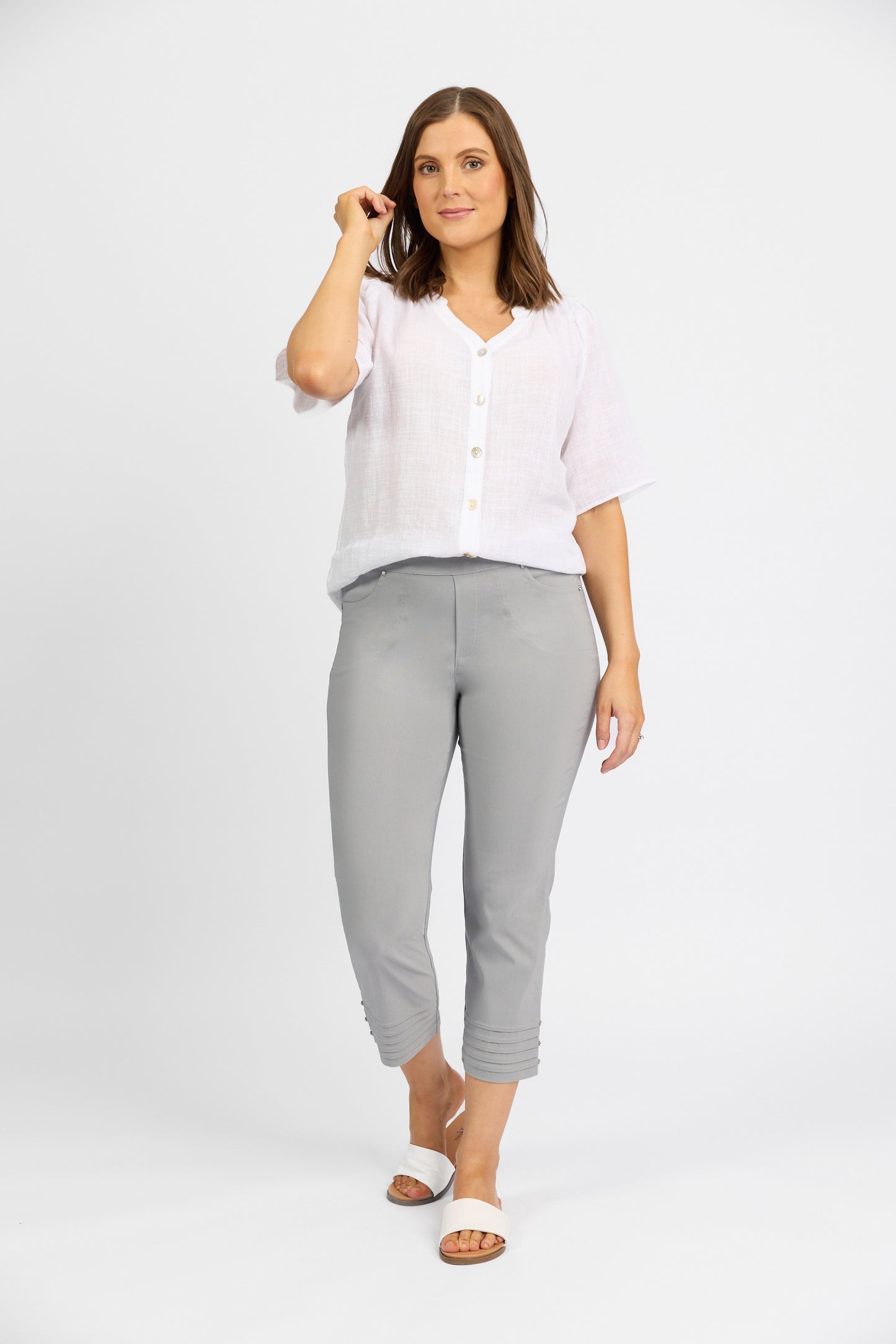 Macjays - Mercy Crop Pant with Diamantes in Faille - Silver - M6245