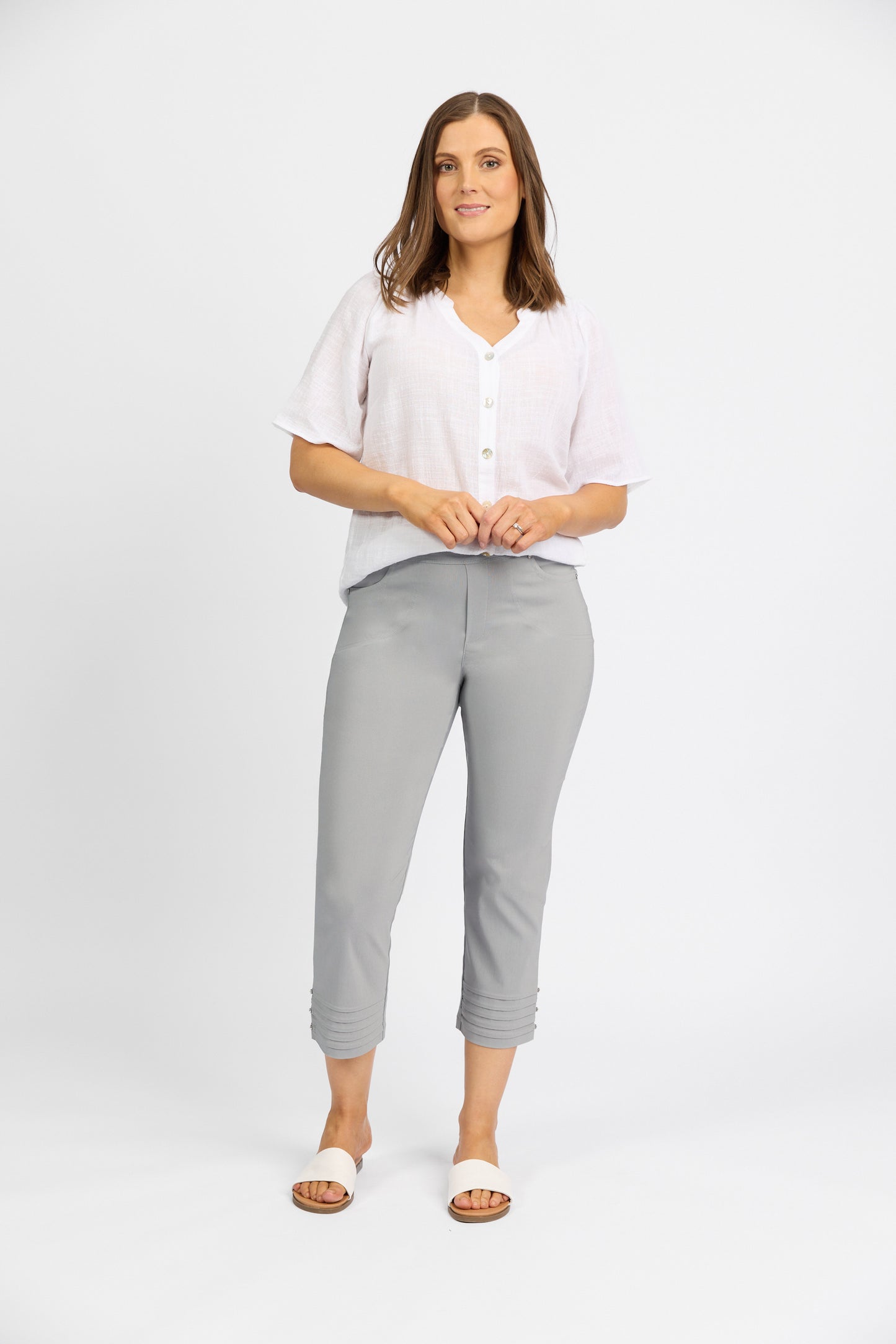 Macjays - Mercy Crop Pant with Diamantes in Faille - Silver - M6245