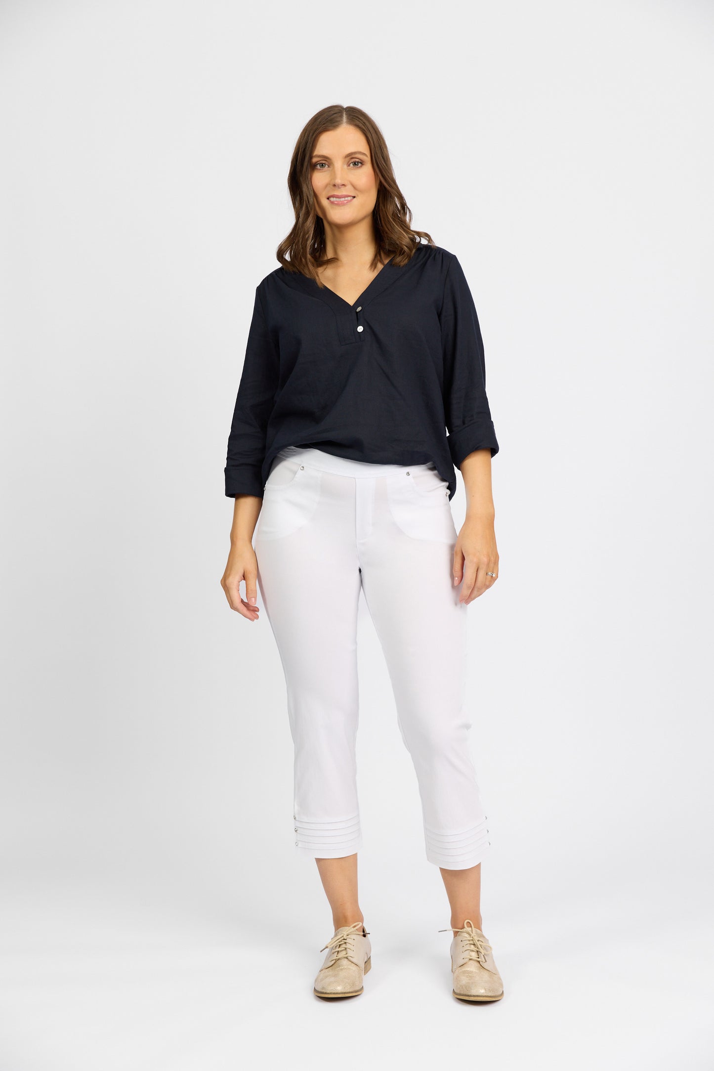 Macjays - Mercy Crop Pant with Diamantes in Faille - White - M6245